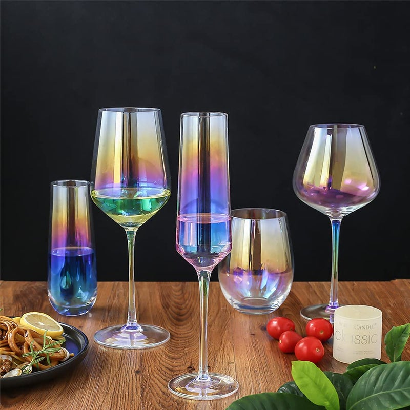 Cyimi Crystal Champagne Glass Flutes Set of 2 Iridescent, Premium Modern Champagne Glasses, Hand Blown Pearl Classic Champagne Flutes for Elegant Gift(Colorful,7 OZ) - Image 5
